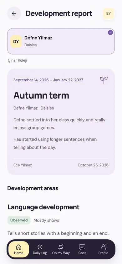 Development report: the teacher’s period summary for the fall term and an observation in the language development area
